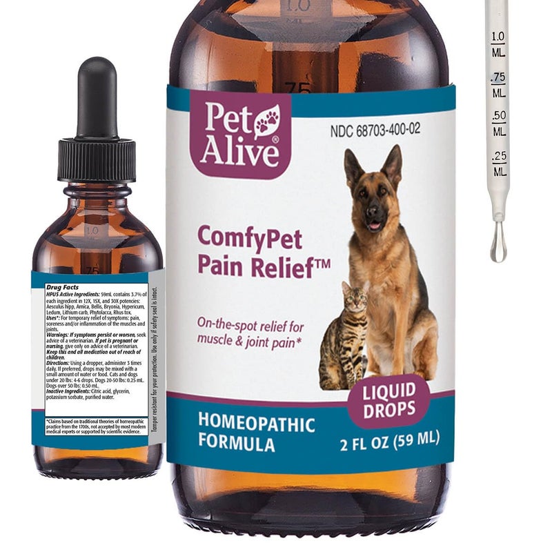 PetAlive ComfyPet Pain Relief for Dogs & Cats â€“ Natural Homeopathic Supplement for Pet Joint & Mobility Support â€“ 2 fl oz Drops â€“ Made in USA - Image 1